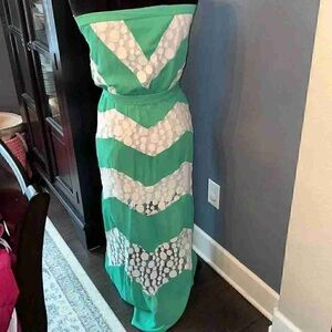 Elegant Strapless Green and White Maxi Dress